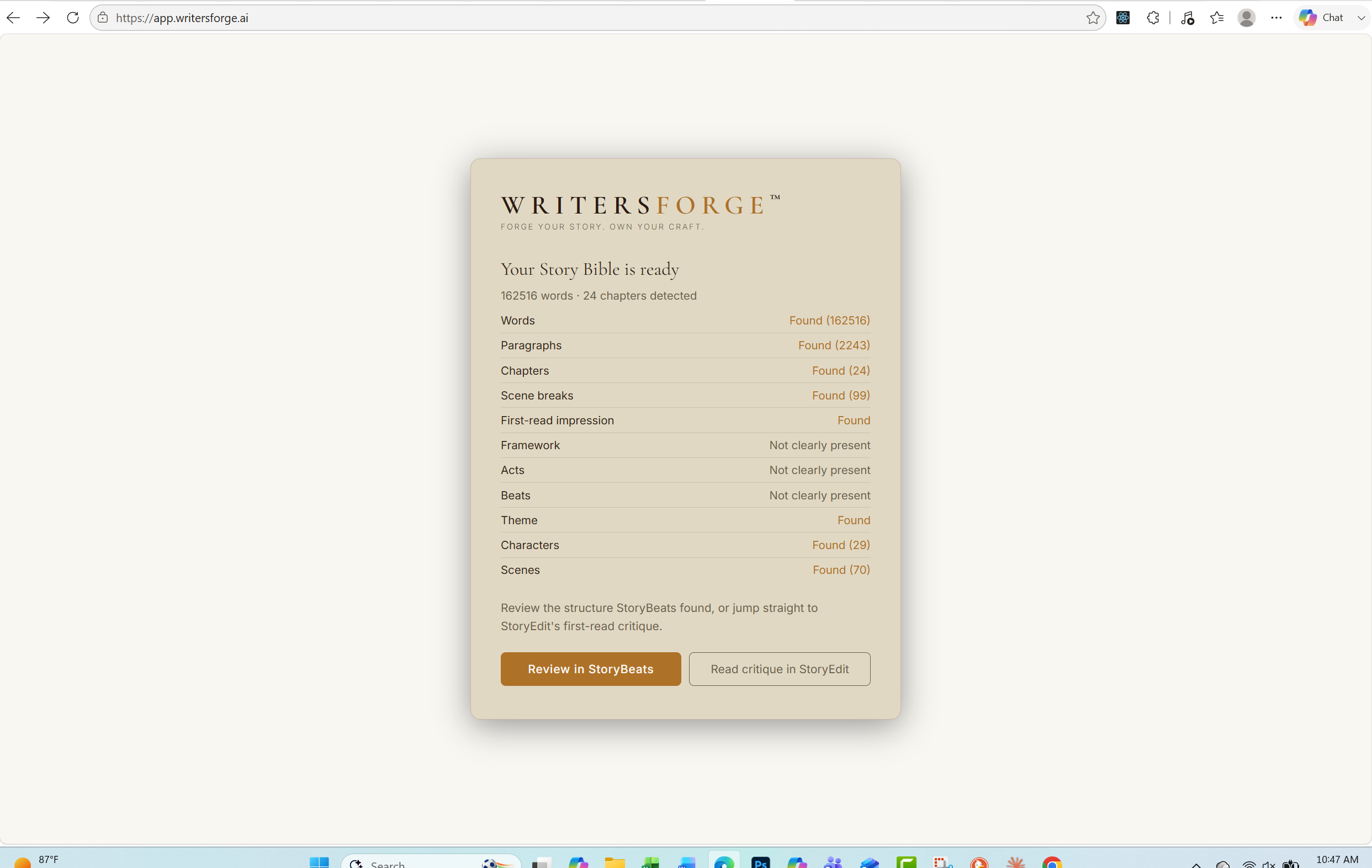 Story Bible ready: 162,516 words, 24 chapters detected, 70 scenes